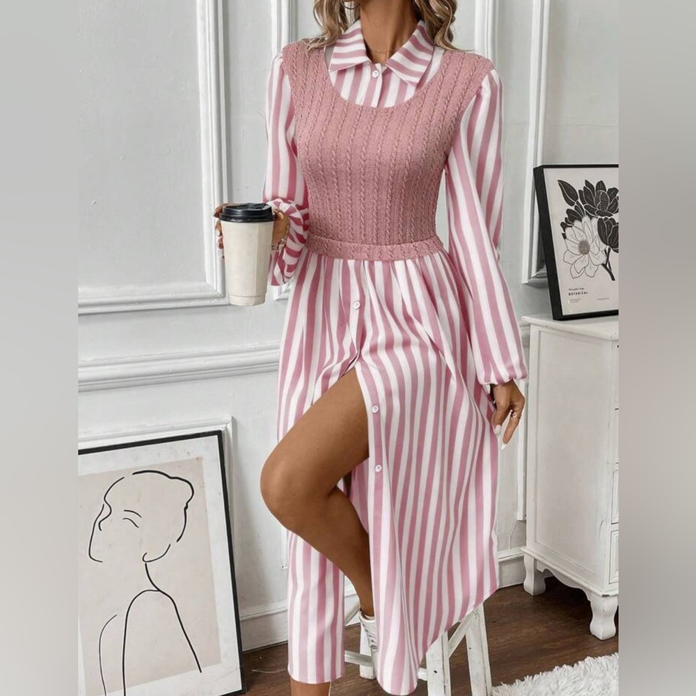 Pink Striped Knit Dress